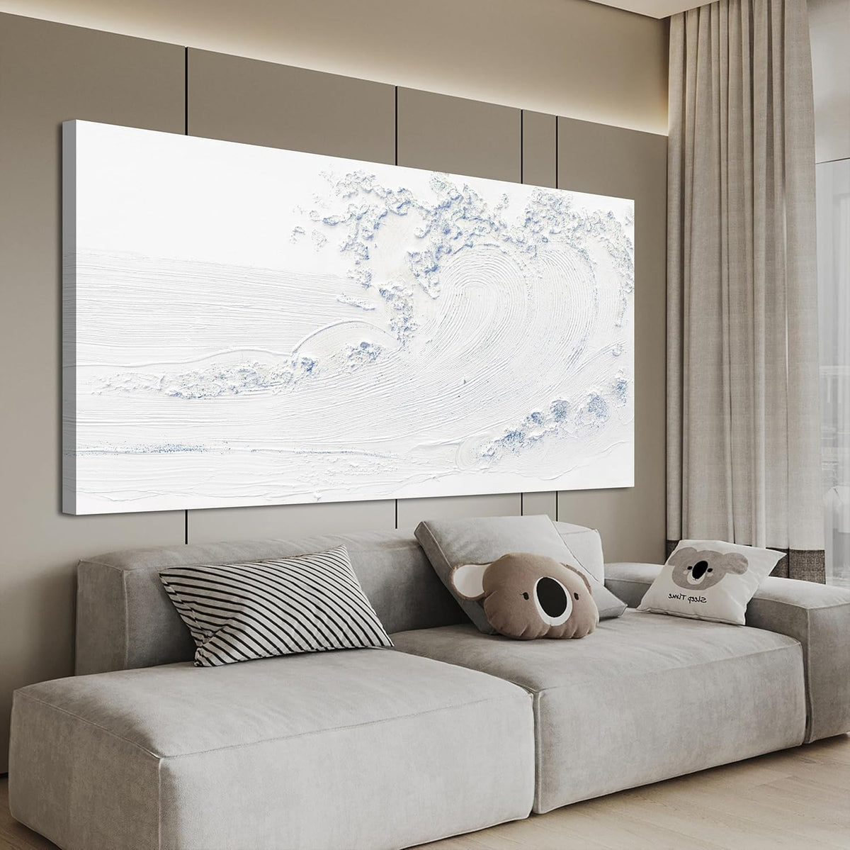 Canvas Wall Art Decor Large Wall Art Pictures for Living Room Wave Artwork for Walls White Blue Wave Wall Art Prints Landscape Coastal Wall Art Decor Art Work for Home Office Room Wall Decor 24"x48"