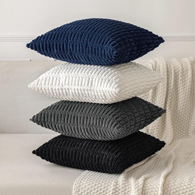 MIULEE Euro Sham Corduroy Decorative Throw Pillow Covers 22x22 Navy Blue | Pack - Image 4