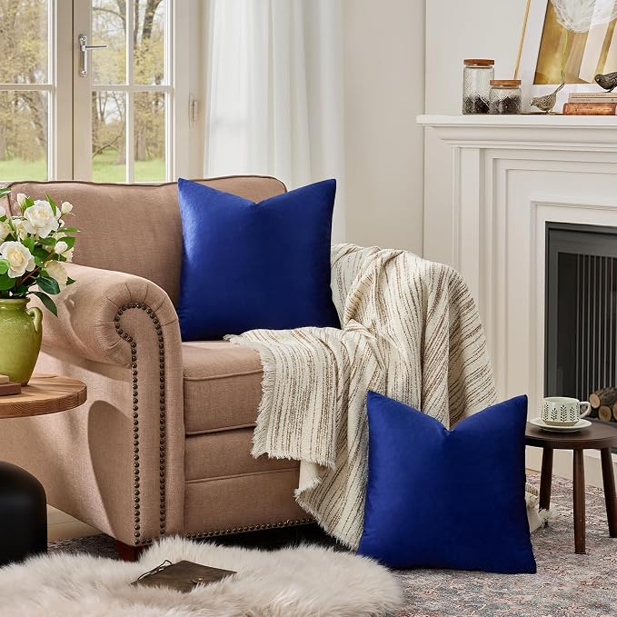 GIGIZAZA Royal Blue Velvet Throw Pillow Covers 18x18 Pack of 2 | Decorative - Image 3