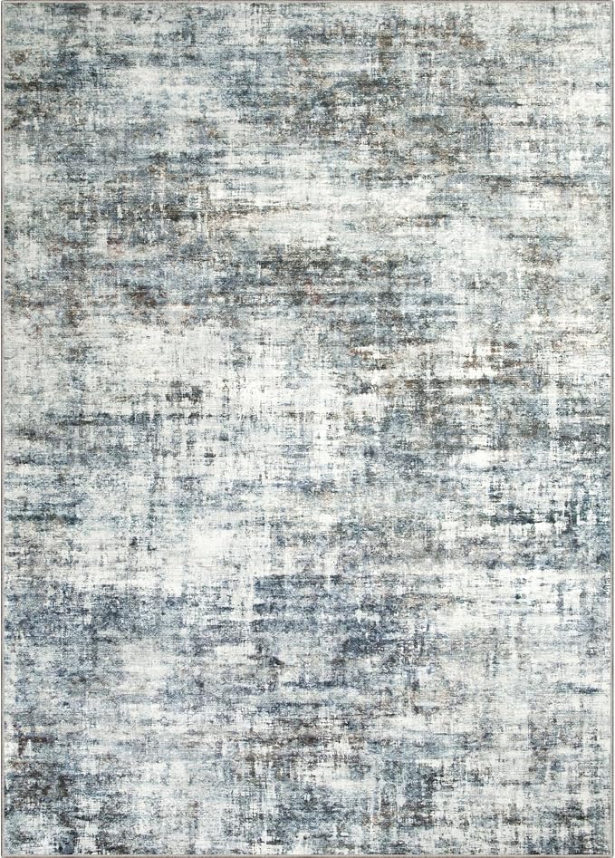 8x10 Area Rugs for Living Room: Washable Abstract Blue Multi Badroom Carpet | - Image 8