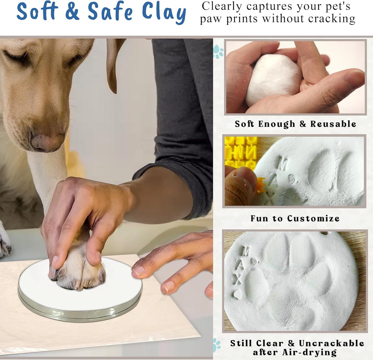 Clay & Ink Paw Print Kit,Make 3 Pawprint Ornaments(2 Clay&1 Ink),Dog Cat Paw/Nose Print Keepsake,Clean Touch Ink Pad & Soft Clay, Inkless Pet Paw Print Impression Kit,Pet Christmas Ornament