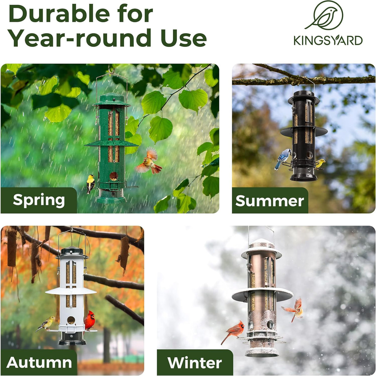 Kingsyard Squirrel Proof Bird Feeder with Removable Base, All Metal, Tube Bird Feeders for Outdoors Hanging, Easy to Clean & Refill, Antique Copper