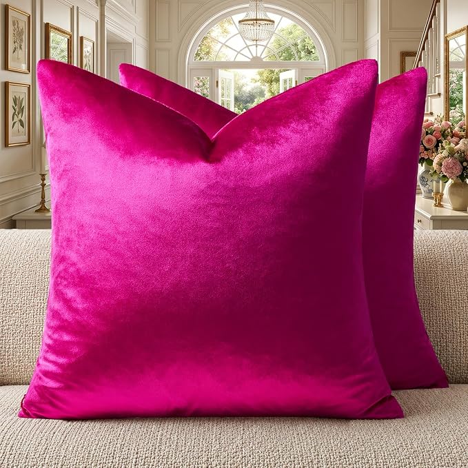 GIGIZAZA Hot Pink Velvet Pillow Covers 16x16 Decorative Pillows Pack of 2 | by GIGIZAZAFocusingonhomedecoration