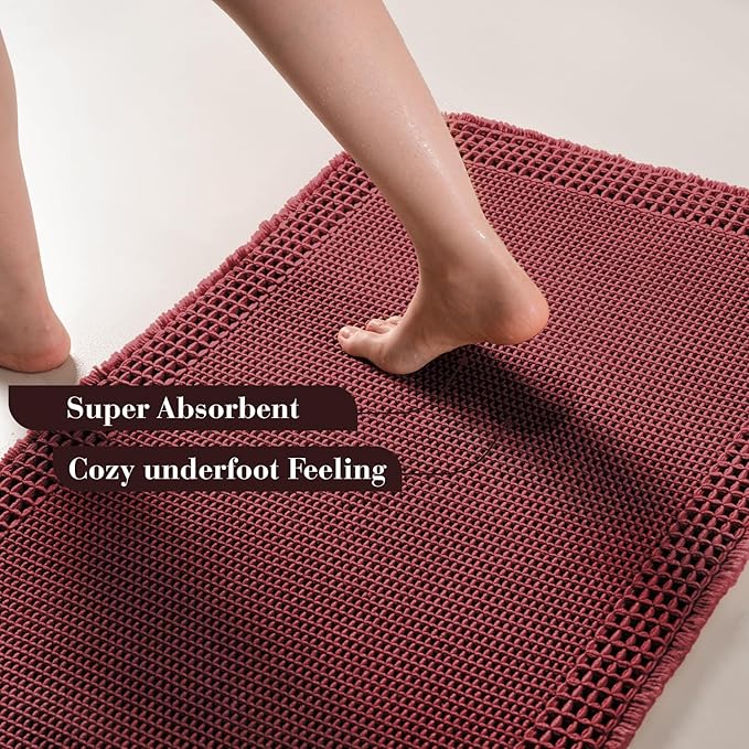 RESARE Waffle Bath Mat for Bathroom Non Slip Bathroom Rugs 18"x30" Dark Red | - Image 3