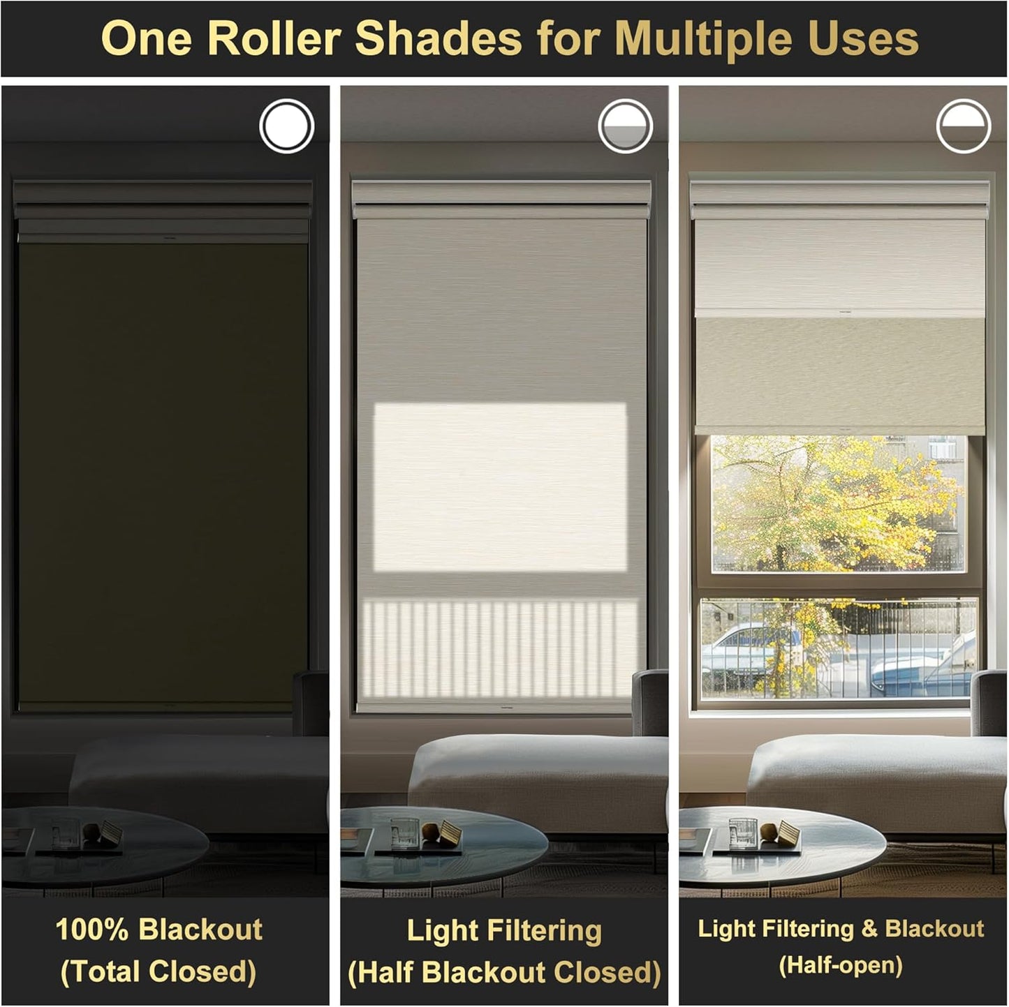 BERISSA Cordless Dual Roller Shades with Cassette Valance, Double Window Shades - Blackout and Light Filtering, Day and Night - Striped Jacquard Beige - 78 W x 86" H