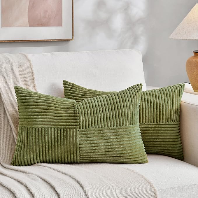 Fancy Homi 2 Packs Moss Green Long Lumbar Decorative Throw Pillow Covers 16x24 by Fancy+Homi