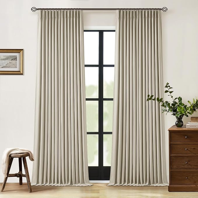 Burlywood Birch 100% Blackout Pinch Pleated Linen Curtains 92 Inches Long | by Twodrapes