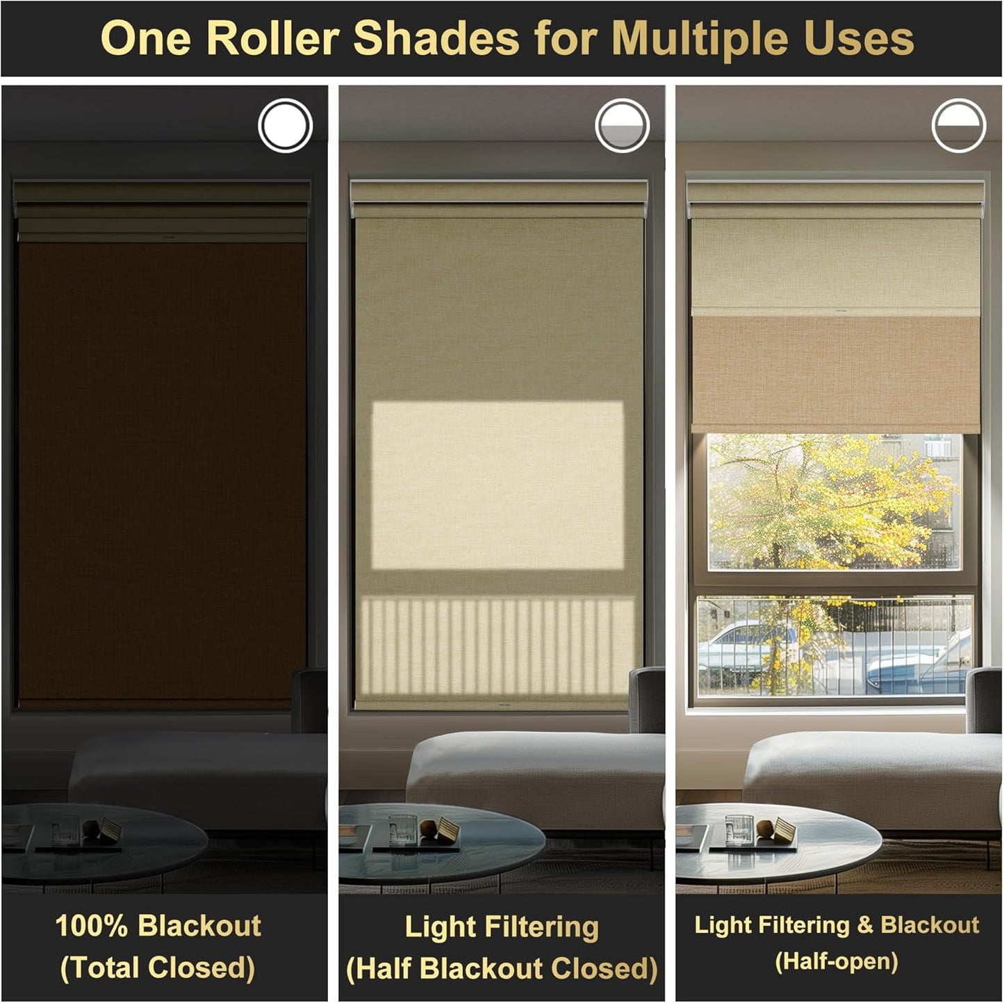 BERISSA Cordless Dual Roller Shades with Cassette Valance, Day and Night Shades in Blackout and Light Filtering Options, Perfect for Home Office or Door - Linen Beige.46 W x 56" H