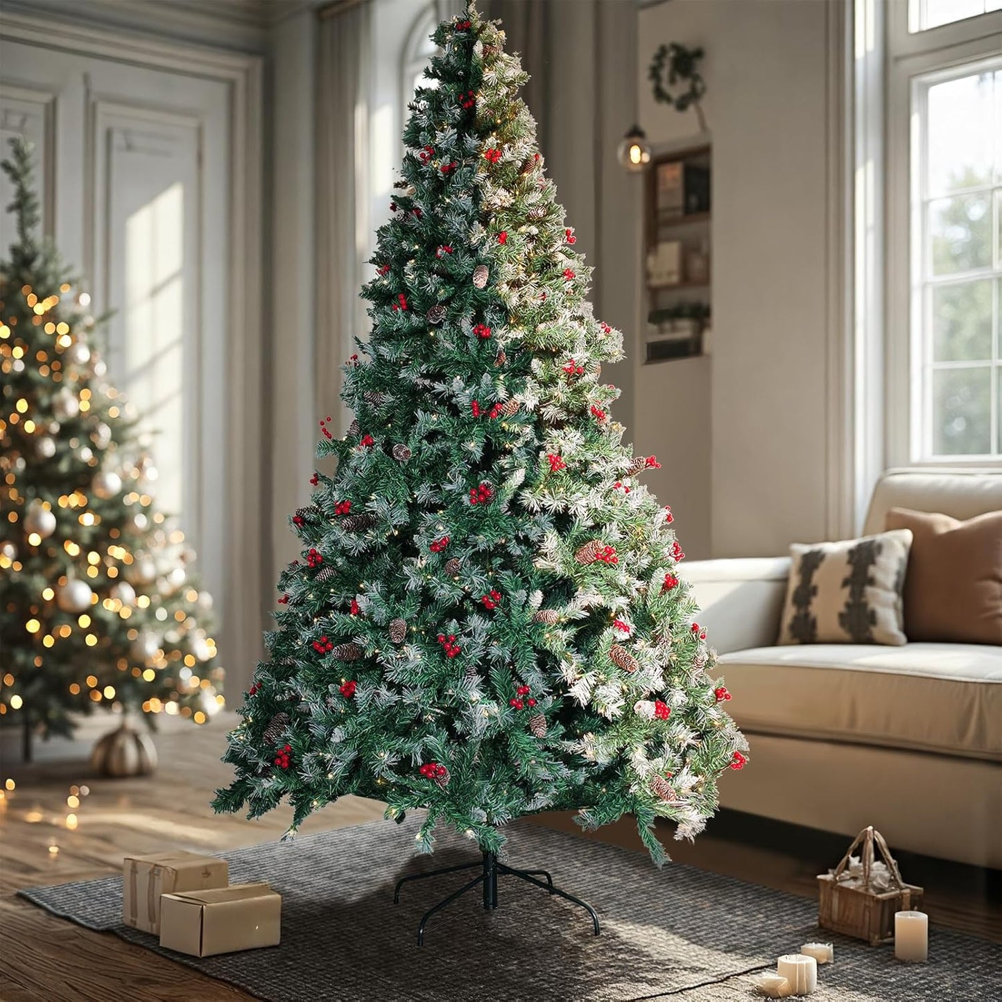 Prelit Christmas Tree with Lights 7.5ft - Premium Artificial Christmas Tree, with 1364 Branch Tips and 550 Warm Lightsm, Support Automatique, Easy Assembly,Perfect Choice for Xmas Decorations