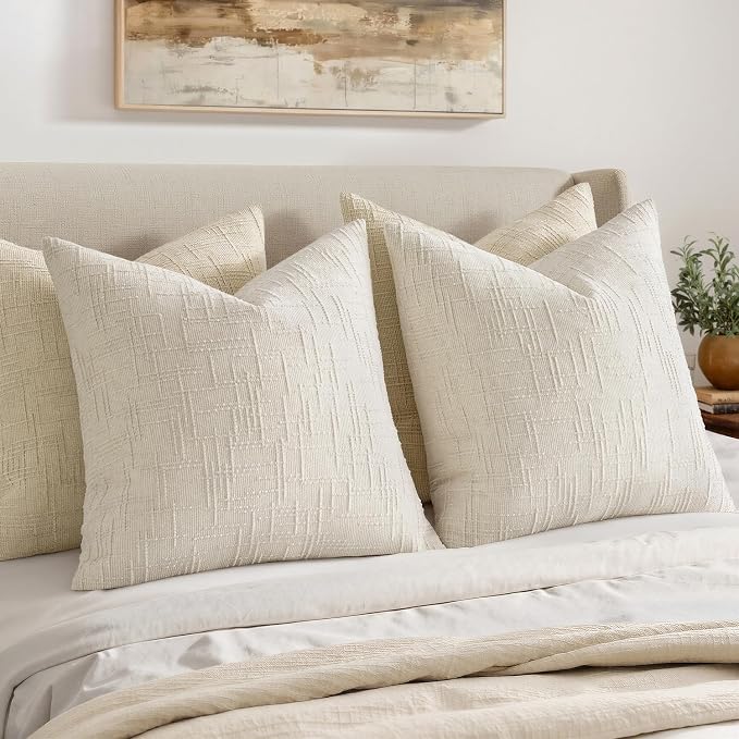 MIULEE Chenille Textured Throw Pillow Covers Cream White 20x20 Set of 2 | - Image 5