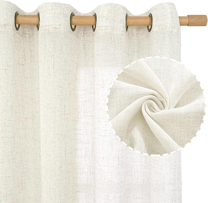 Cream Linen Curtains 36 Inch for Windows, Soft Thick Linen Textured Light - Image 2