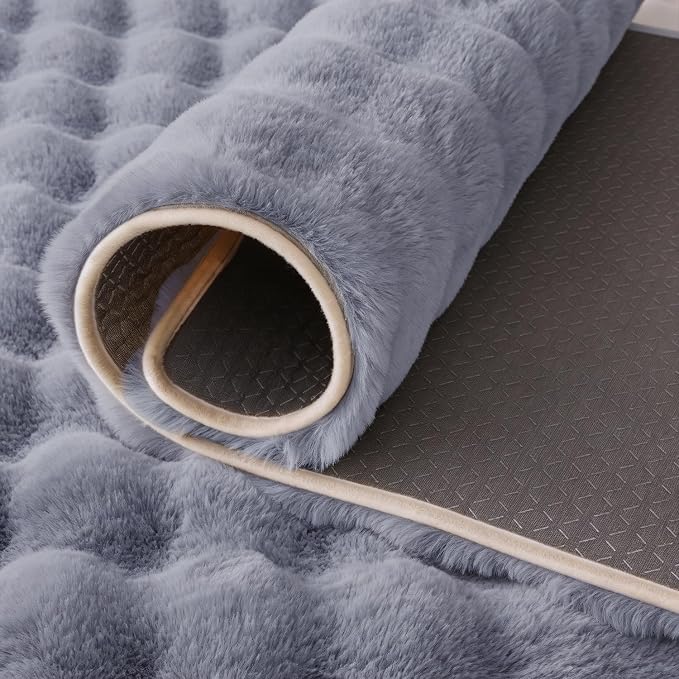 Blue Grey Rabbit Plush Rug 3'x5', Fluffy Shaggy Area Rug - Image 6