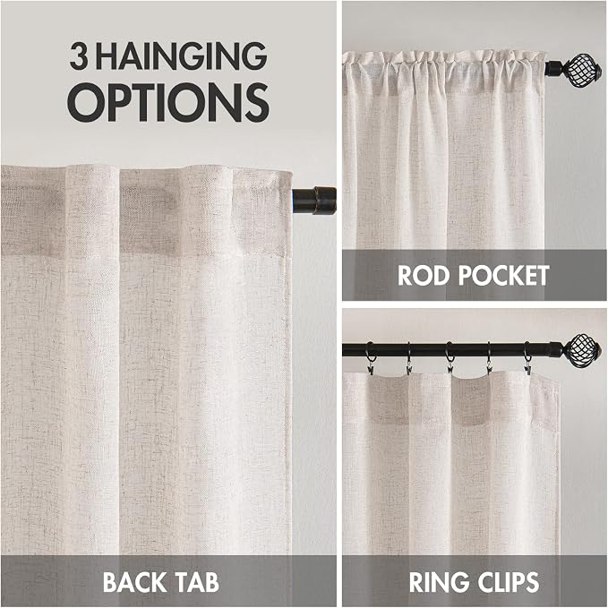 MIULEE White Linen Curtains 42x84 Inch Length 2 Panels - Image 3