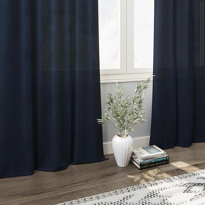 Linen Navy Blue Curtains 120 inch Extra Long - Image 6