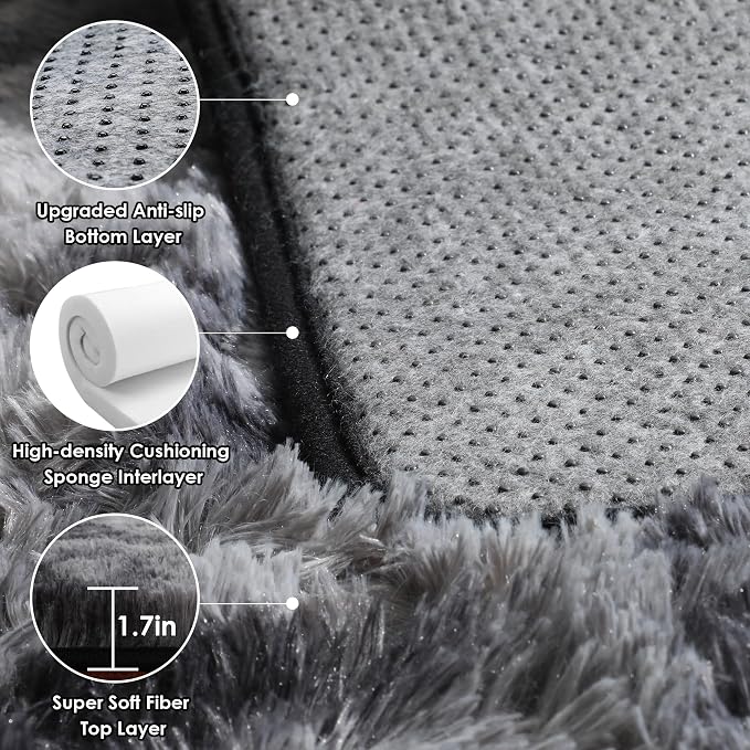 6x9 Area Rugs for Living Room Bedroom, Tie-Dyed Dark Grey Large Fluffy Bedside - Image 4
