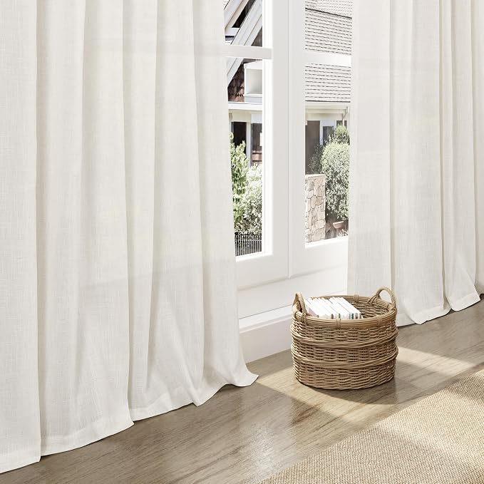 Extra Long Beige White Curtains 105 Inch Long 2 Panels - Image 6