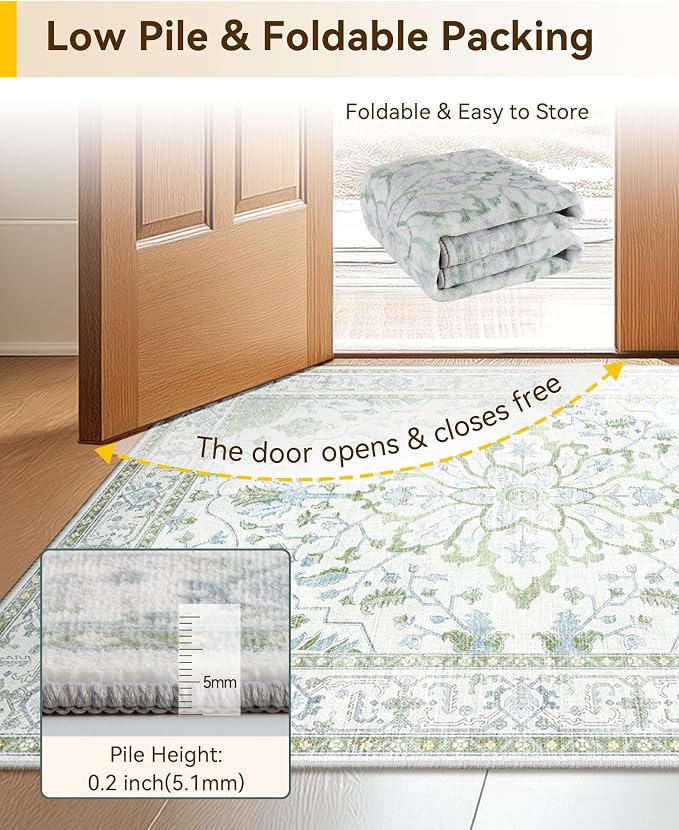 RELEANY Washable Area Rug, Small 2'x3', Water Repellent, Pet Friendly, Vintage - Image 6