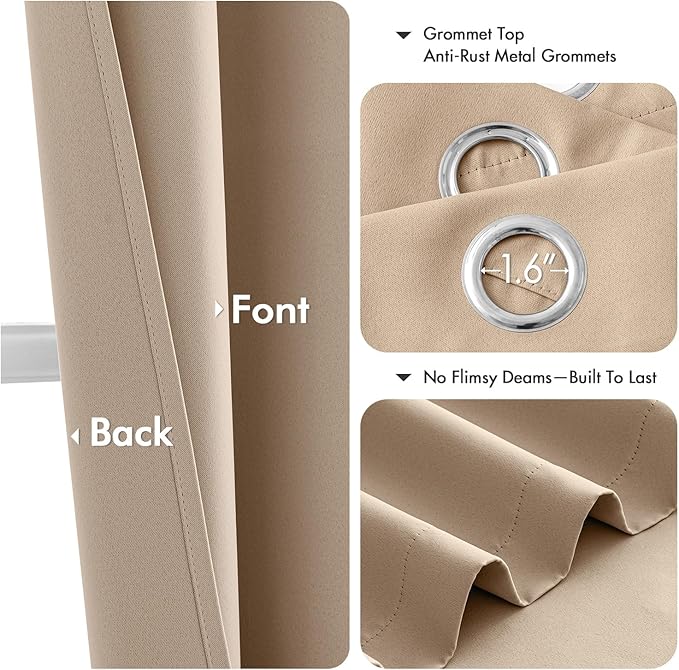 MIULEE Blackout Curtains for Bedroom 2 Panels 40 x 72 Inch Long Beige | Thermal - Image 4