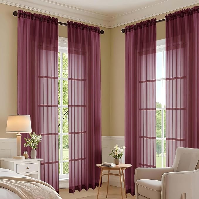 Wine Sheer Curtains 108 Inches Long 2 Panels Set, 59 Inch Extra Wide - Image 7