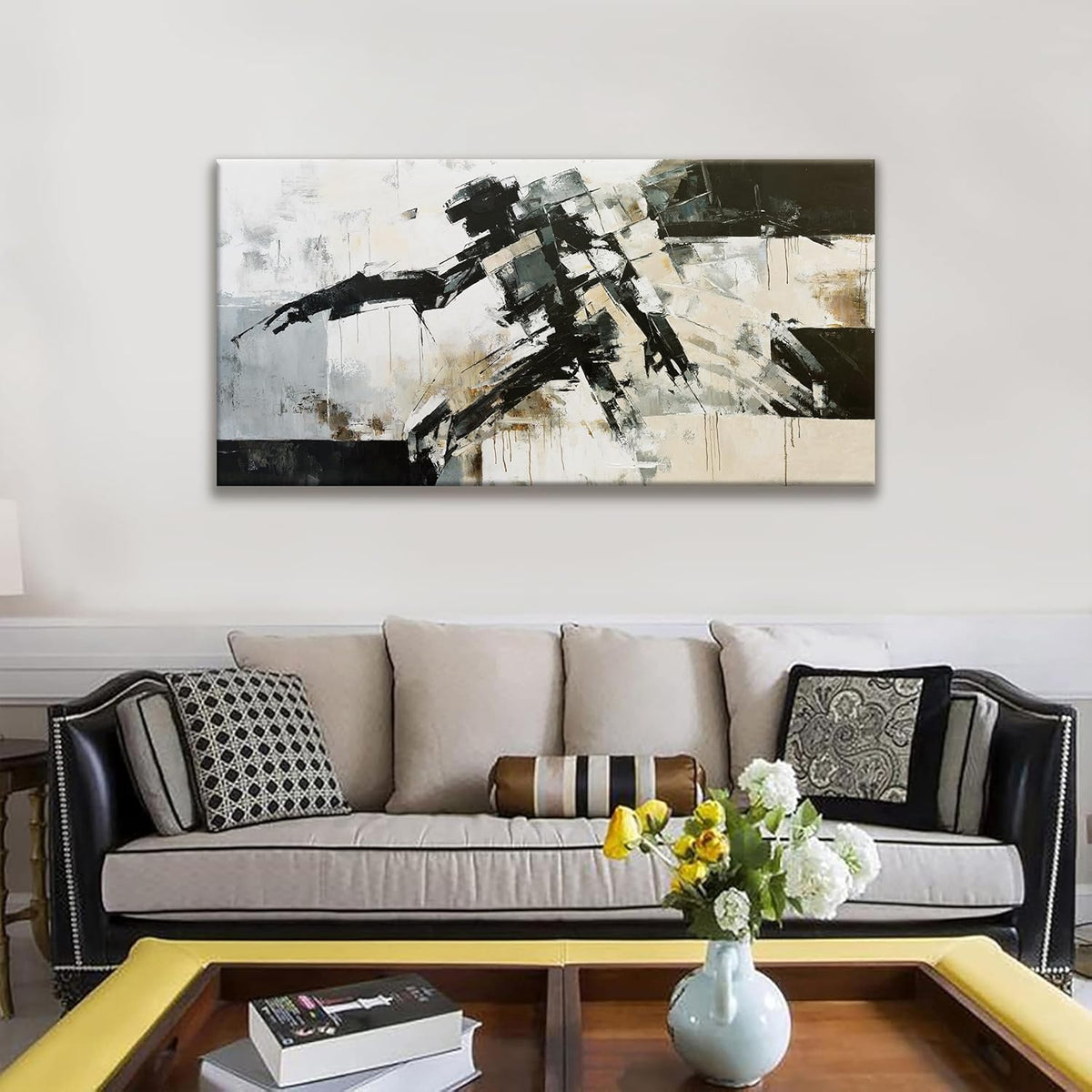 TAIJXAGSG Modern Wall Art Minimalist Abstract Wall Art Prints Painting Cool Robot Black White Canvas Art Wall Decor Picture For Bedroom Office Living Room Home Wall Decor 24"X48"