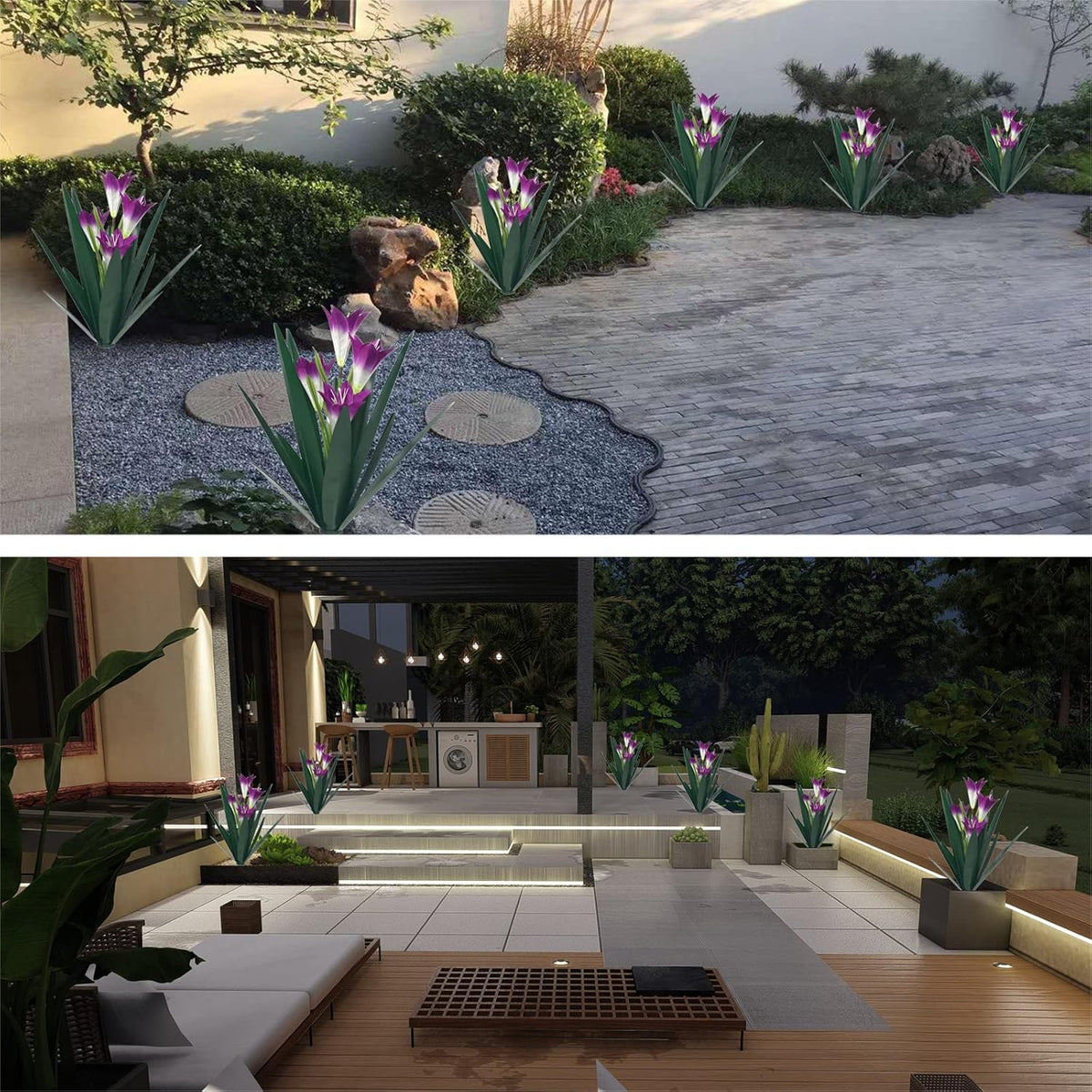 Homight Metal Agave Plant Outdoor Decoration Lily Mexican Yard Art Garden Gift - 3 Big Purple Lilies