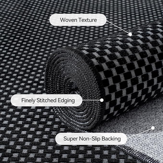 Kitchen Runner Rug Mat Non Slip Hallway Runner Washable Black 2x6 ft | Boho - Image 5
