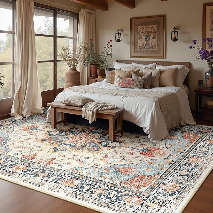 RELEANY Washable Area Rug, Water Repellent, Pet Friendly, Vintage Floral Boho - Image 7