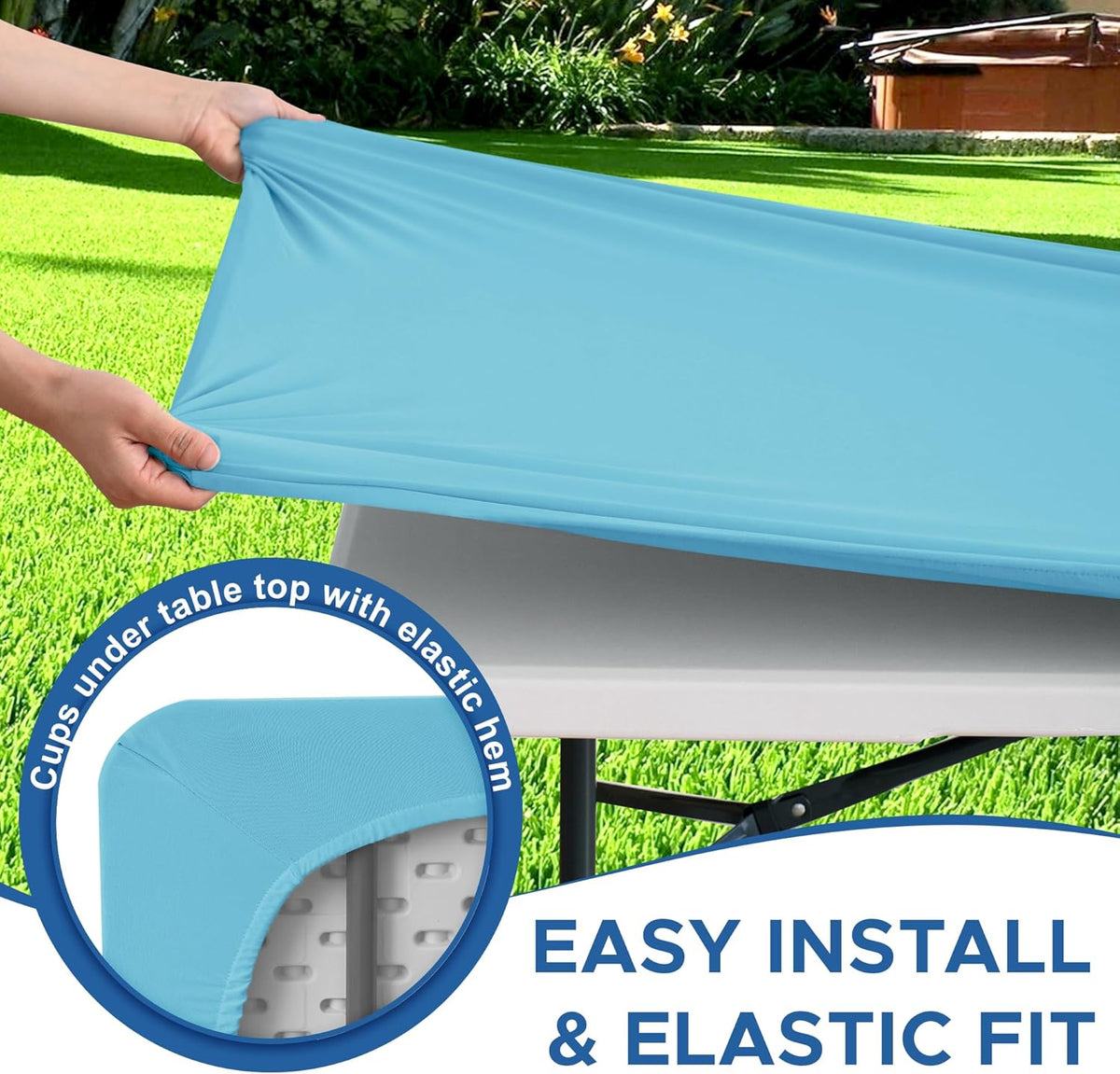 Spandex Table Cover for 6 Foot Rectangle Tables-6 Pack Light Blue Outdoor Picnic Elastic Table Cover-Spandex Stretch Folding Table Cloths for Camping Dining Room Patio Kitchen Banquet Party