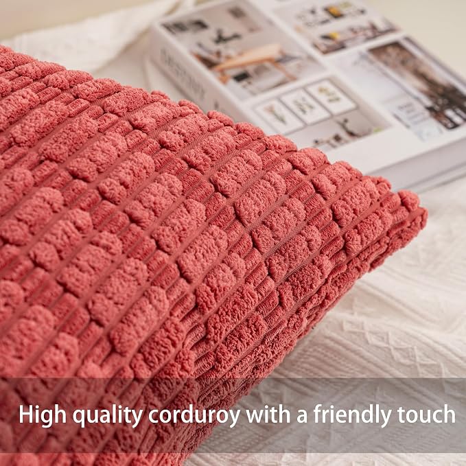 Pack of 2 Corduroy Decorative Throw Pillow Covers 12x24 Inch, Cranberry Red | - Image 2