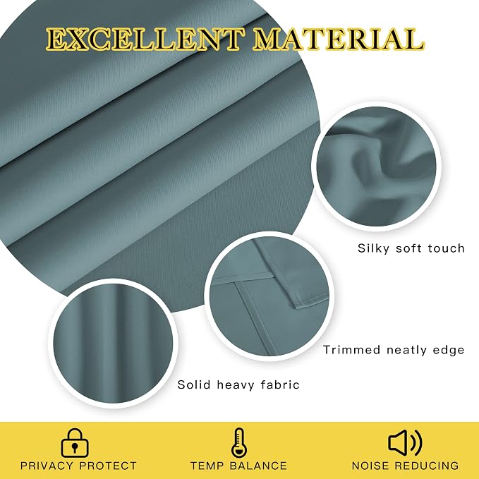 NICETOWN Blackout Greyish Blue Curtain & Drape 108 inches Long - Image 4