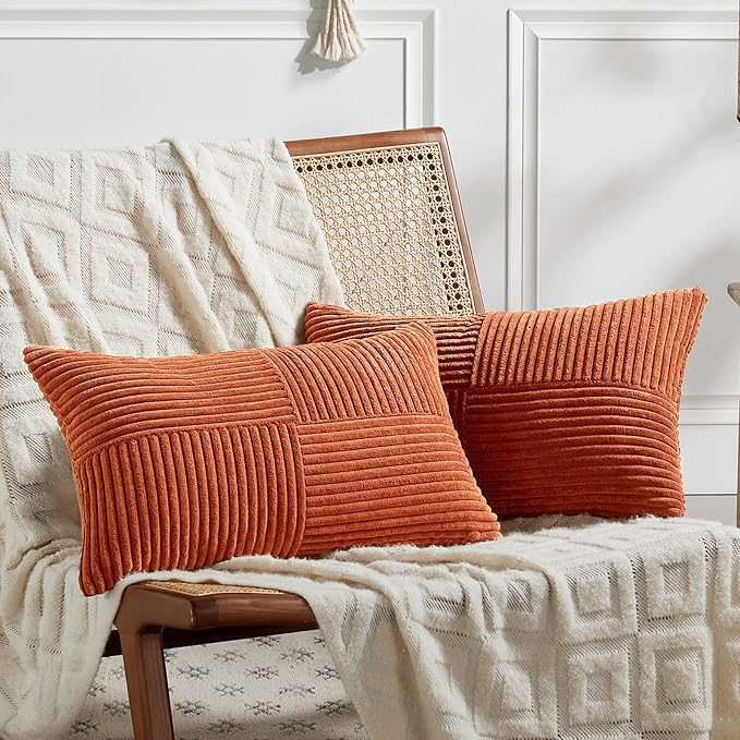 Fancy Homi Set of 2 Burnt Orange Lumbar Decorative Throw Pillow Covers 16x28 by Fancy+Homi
