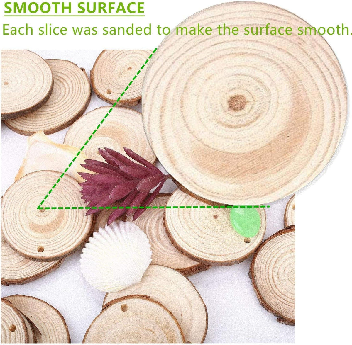 Natural Wood Slices TICIOSH 50 Pcs 2.4-2.8 inches Craft Unfinished Wood kit Predrilled with Hole Wooden Circles for DIY Crafts Wedding Decorations Christmas Ornaments Arts Wood Slices