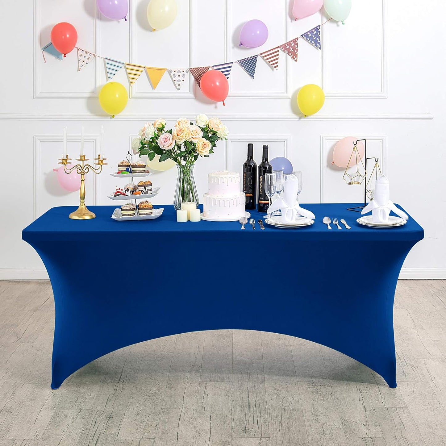 Spandex Table Cover for 6Ft or 4fT or 8ft Table Universal Fitted Stretch Tablecloth for Party, Banquet, Wedding and Events-Classicblue