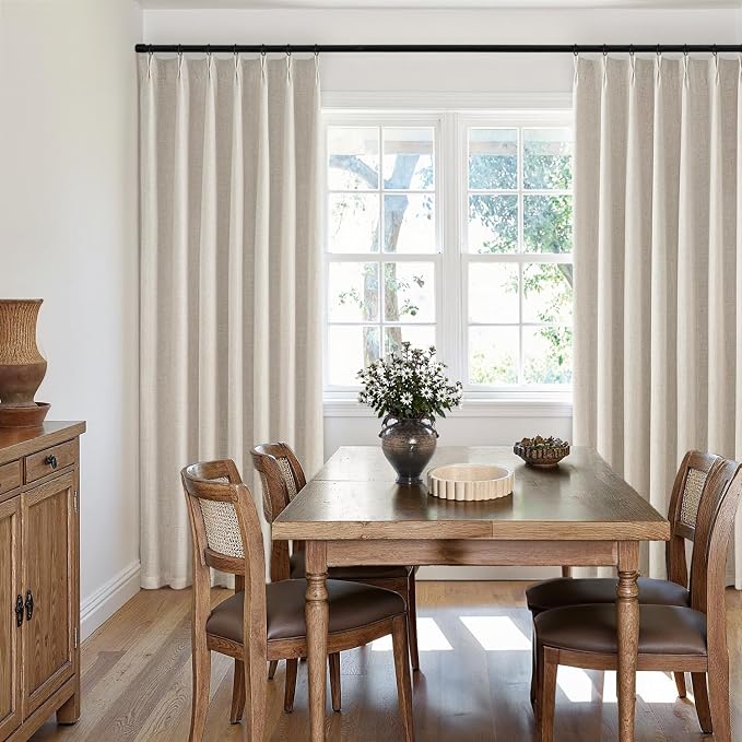 MIULEE Beige Pinch Pleated 100% Blackout Linen Curtains 40x96 Inches | Room - Image 7