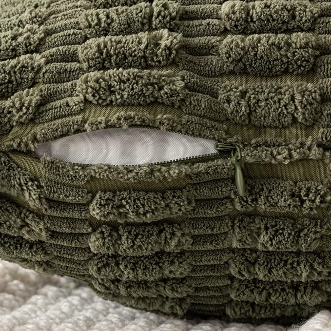 MIULEE Euro Sham Corduroy Decorative Throw Pillow Covers 24x24 Olive Green | - Image 3