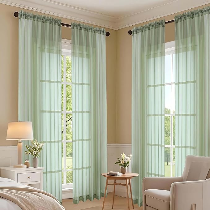Sage Green Sheer Curtains 72 Inches Long 2 Panels Set, Light Filtering Sheer - Image 7