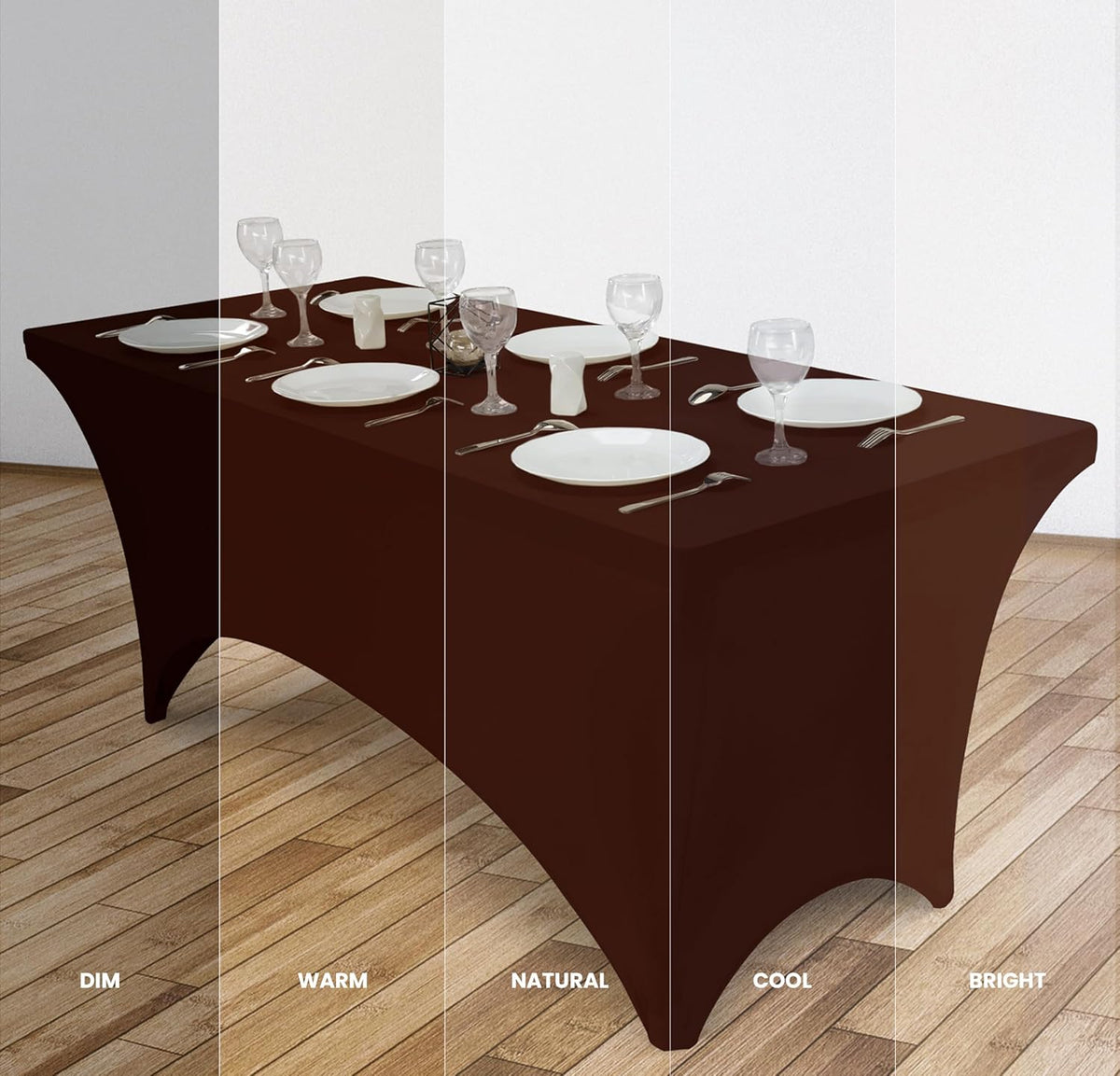 Utopia Kitchen 6FT Spandex Tablecloth [1 Pack, Light Coffee] 200 GSM Stretch, Fitted, Washable and Wrinkle Resistant Table Cloth Rectangle Cover for Trade Shows, Wedding, Parties [72Lx30Wx30H Inch]