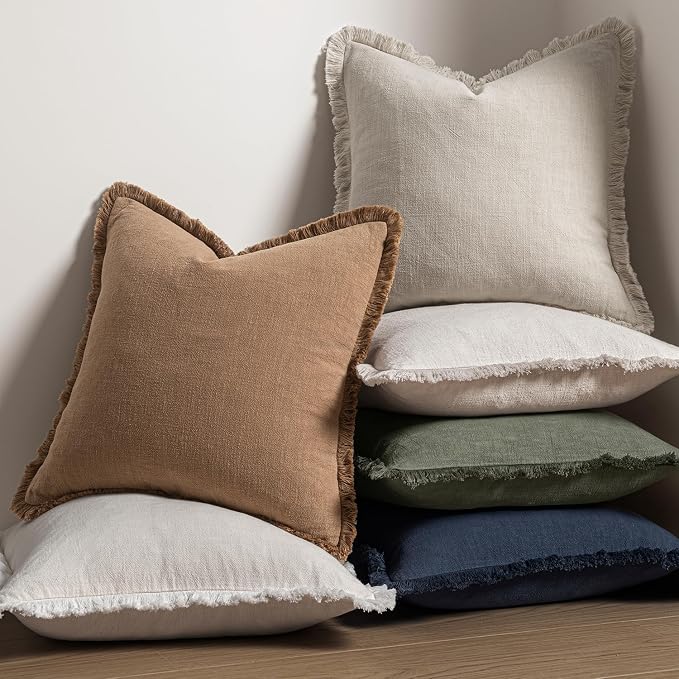 MIULEE Linen Decorative Euro Throw Pillow Covers Natural Beige 28x28 | Set of 2 - Image 5
