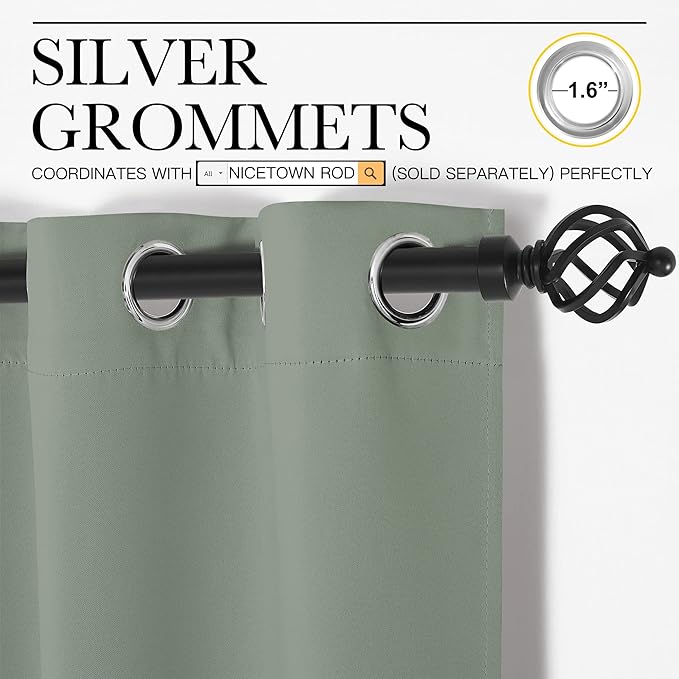 NICETOWN Greyish Green Blackout Curtains 90" Long - Image 3
