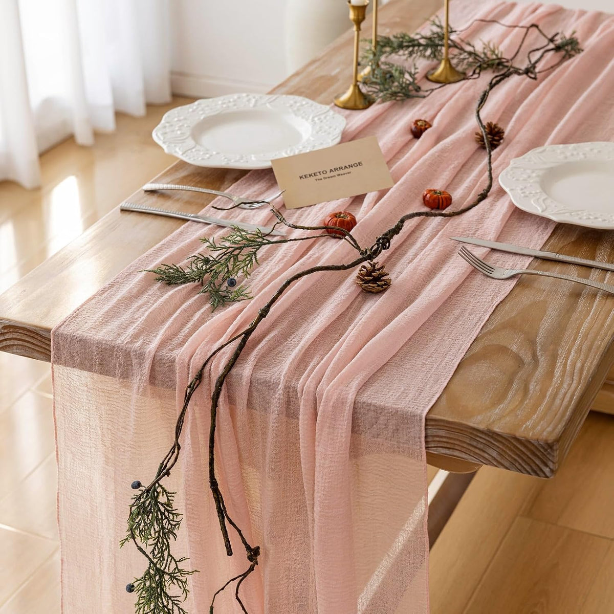 6pcs Pink Gauze Rustic Cheesecloth Table Runner 120 Inch 10 FT for Wedding Baby Shower Bridal Shower Birthday Engagement Garden Outdoor Party Long Sheer Boho Decorations