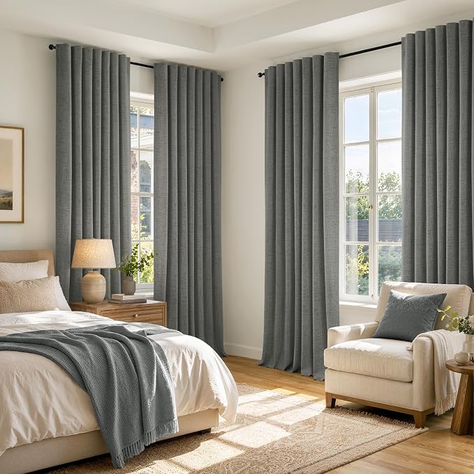 MIULEE 100% Blackout Linen Curtains 42 x 72 Inch Dark Grey 2 Panels | Thermal - Image 8