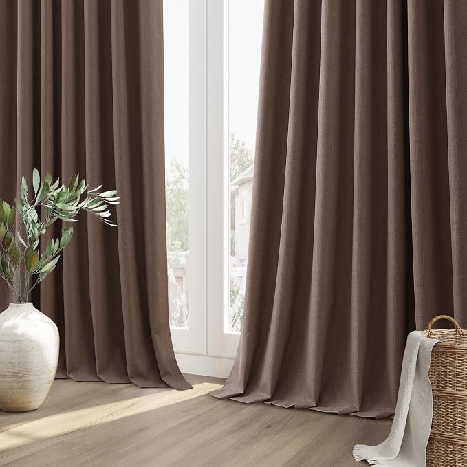 Mocha Mousse 100% Blackout Linen Curtains 96 Inch Length 2 Panels Set - Image 10