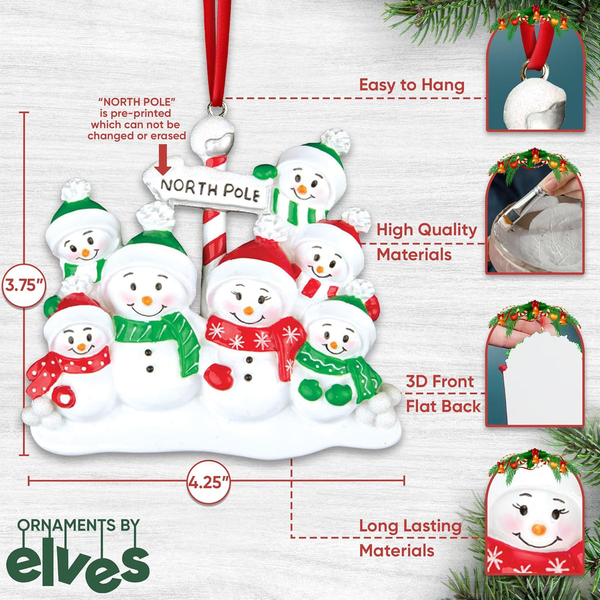 3D Frosty Snowman Family of 7 Christmas Ornament 2025 Personalized Family Christmas Ornaments 2025 | Winter Holiday Snowmen Personalized Tree Ornaments Customizable Gifts Snow People of Seven Ornament