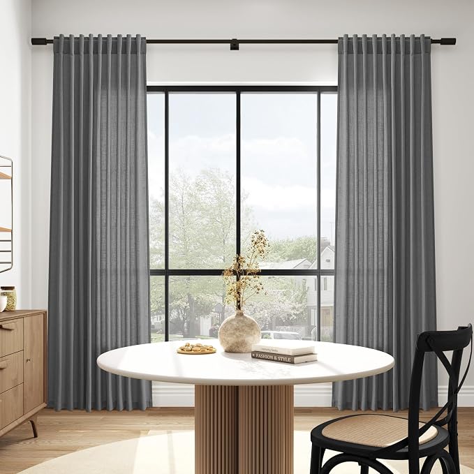 Blazer Grey Curtain Linen Blend Light Filtering Back Tab Curtains 96 Inches Long - Image 6