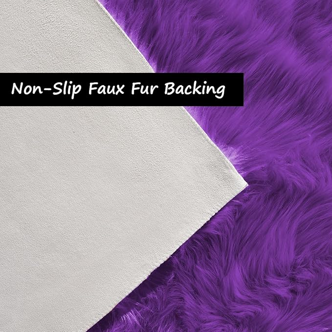 Goolela Purple Fluffy Faux Sheepskin Fur Rug Purple Fuzzy Furry Bedside Rug 2x3 - Image 4