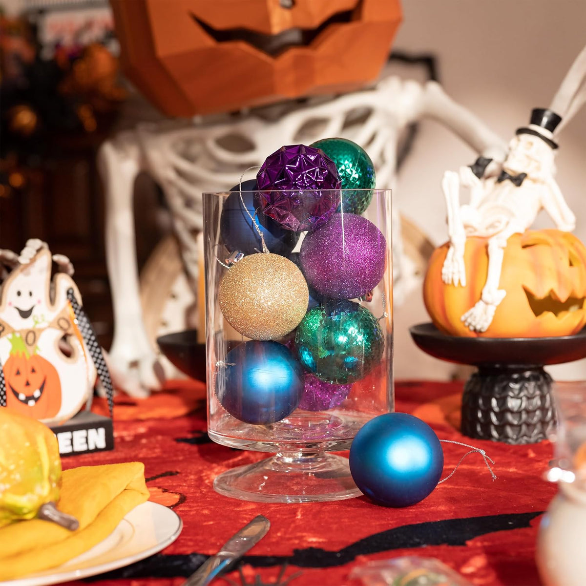 Valery Madelyn Christmas Tree Decorations Ornament Set for Fall Halloween, 50ct 2.36 Inches Peacock Purple Blue Shatterproof Christmas Ball Ornaments Hanging Xmas Holiday Party Decor