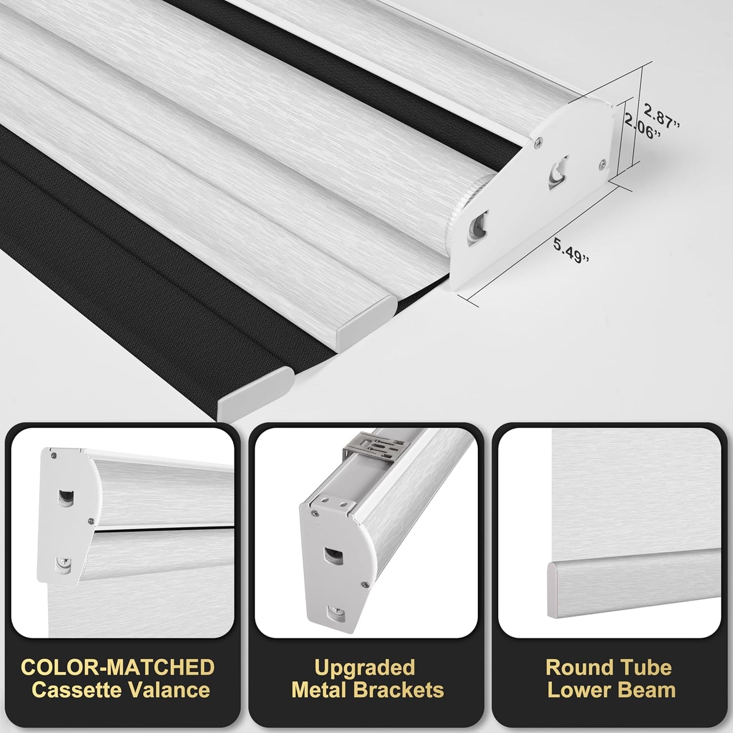 BERISSA Cordless Dual Roller Shades with Cassette Valance,Double Window Shades Blackout and Light Filtering Shades,Day and Night Roller Shades for Home Office Door.Linen Black and White.36 W x 48" H