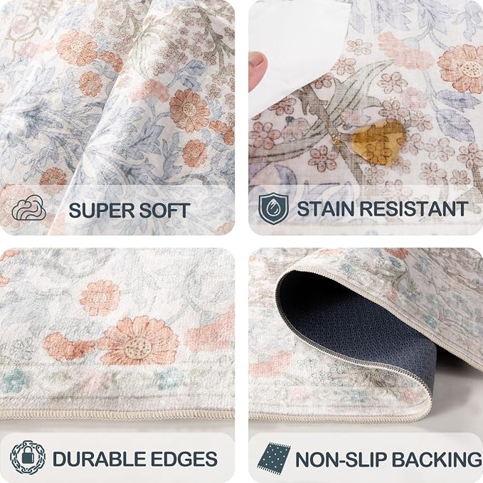 4x6 Area Rug for Bedroom Beside Rug, Laundry Room, Washable Non-Slip Low Pile - Image 6