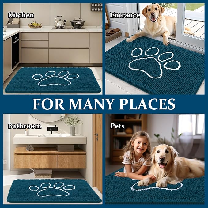 OLANLY Dog Door Mat for Muddy Paws 47x24, Paw Print Design Chenille Mud Mat | - Image 8