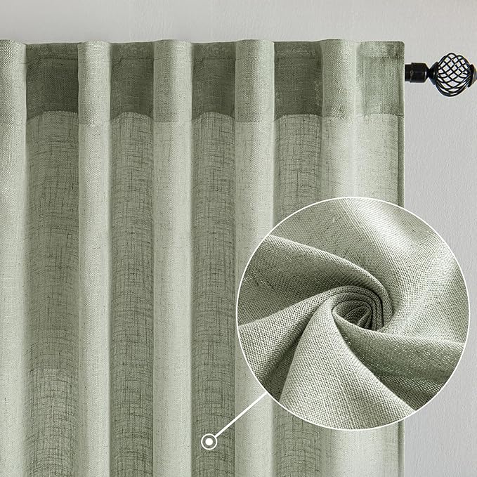 MIULEE Sage Linen Curtains 52x84 Inch Long - Image 2